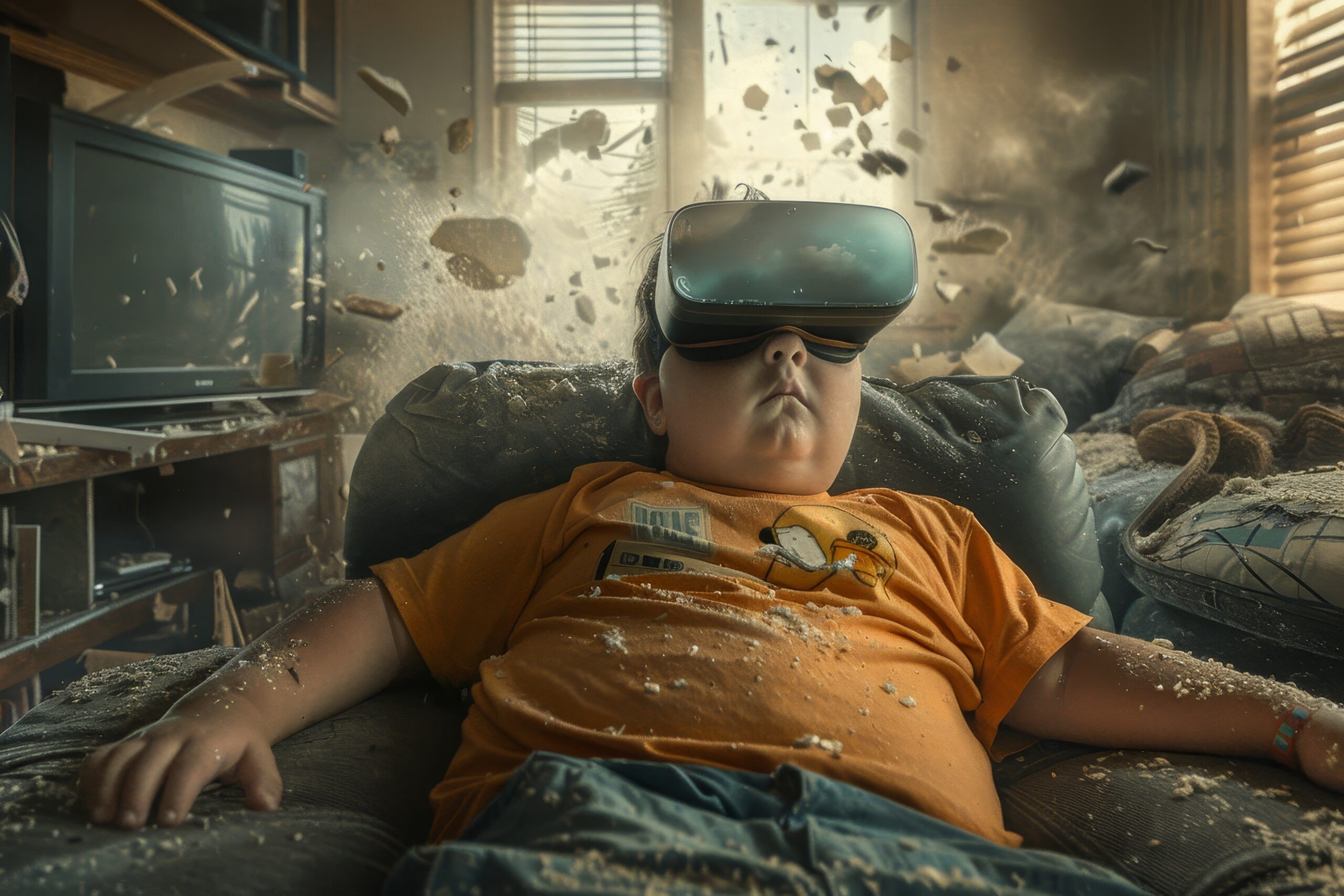 Concept person suffering from cybersickness technology addiction